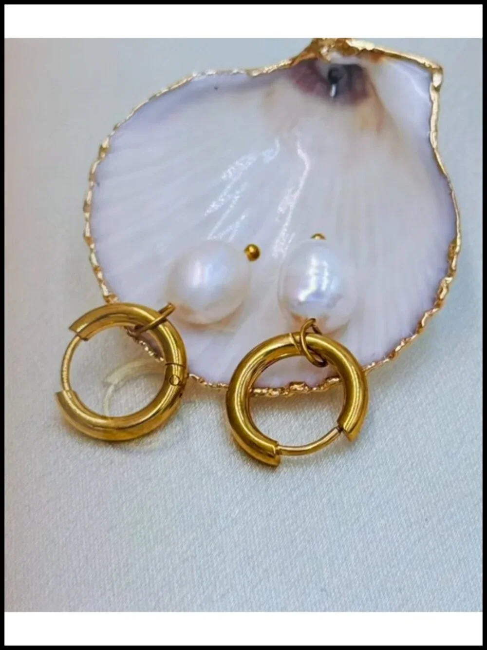 Huggie Hoop Pearl Earrings Hypoallergenic Gold-Plated Stainless Steel Drop